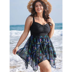 762 Tropical Ruched Ties Hanky Hem Crisscross Swim Dress Size 22-24 / 4X NWT